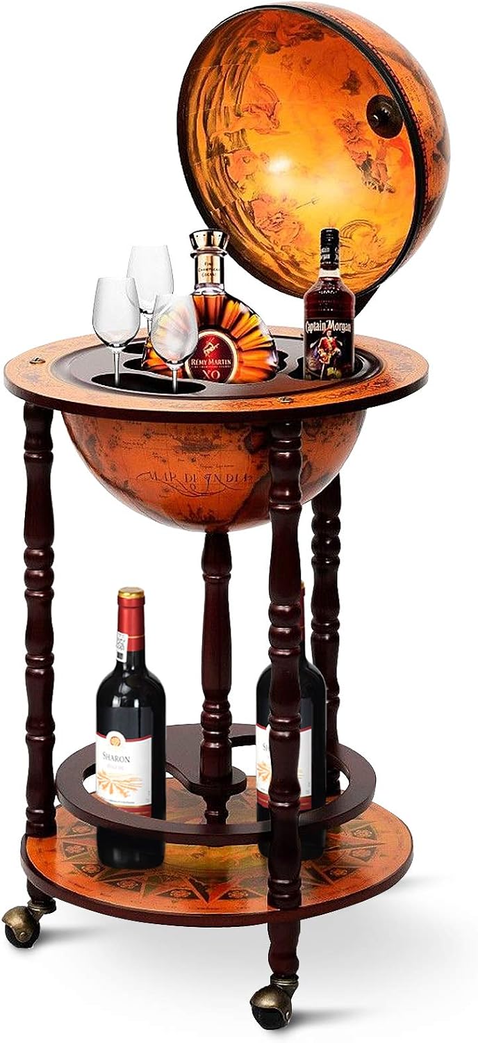 Home Bar Shelves - Kabinet Bar Globe dengan Roda, Rak