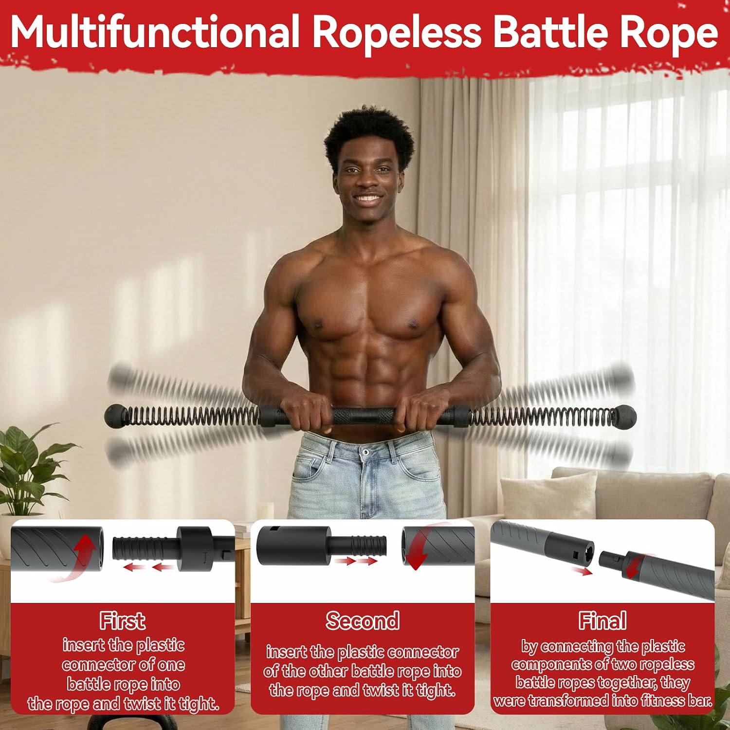 Home Bar And Gym - 2-in-1 Cordless Battle Rope Power Twister