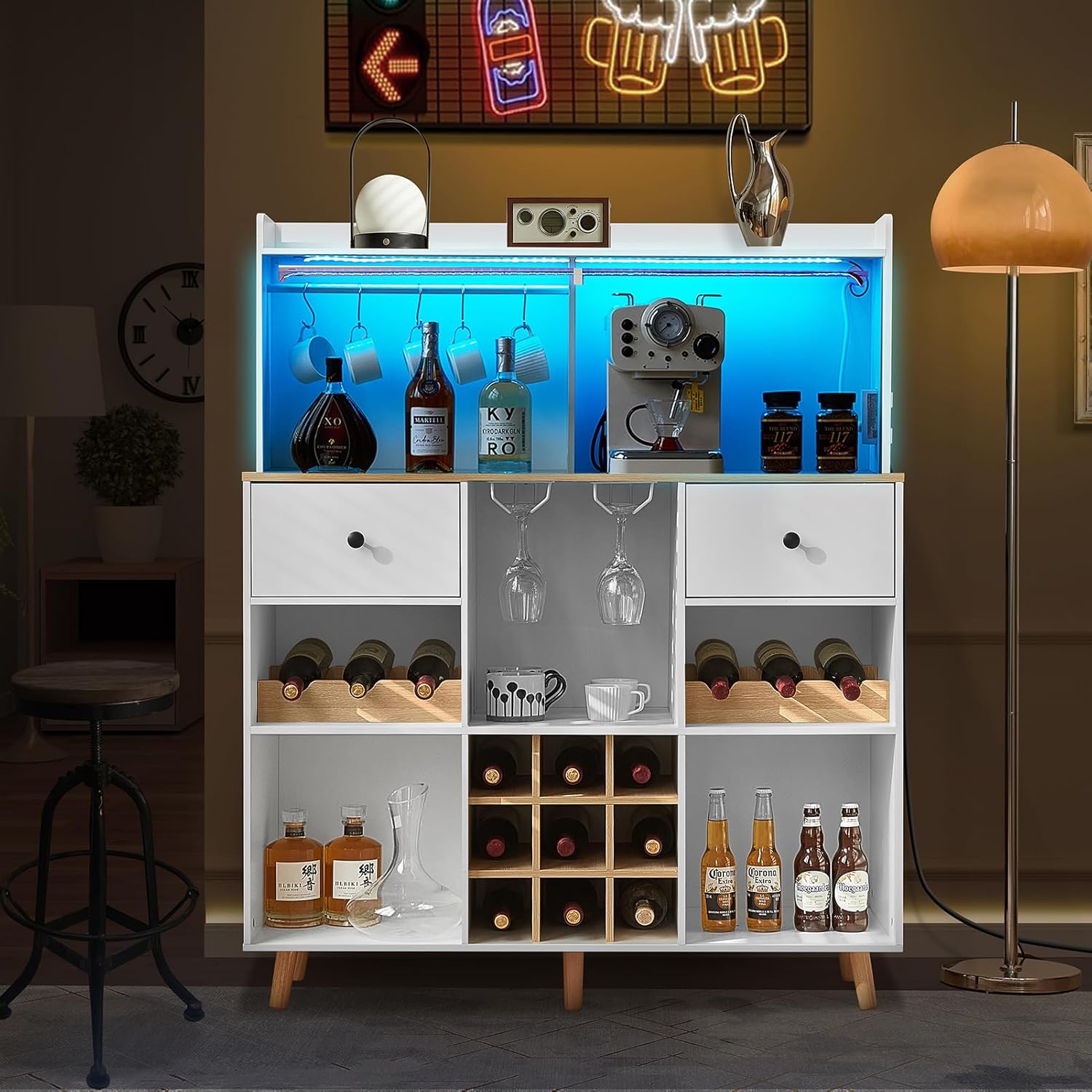 Home Bar Shelves - Lemari Bar Anggur dengan Stopkontak &