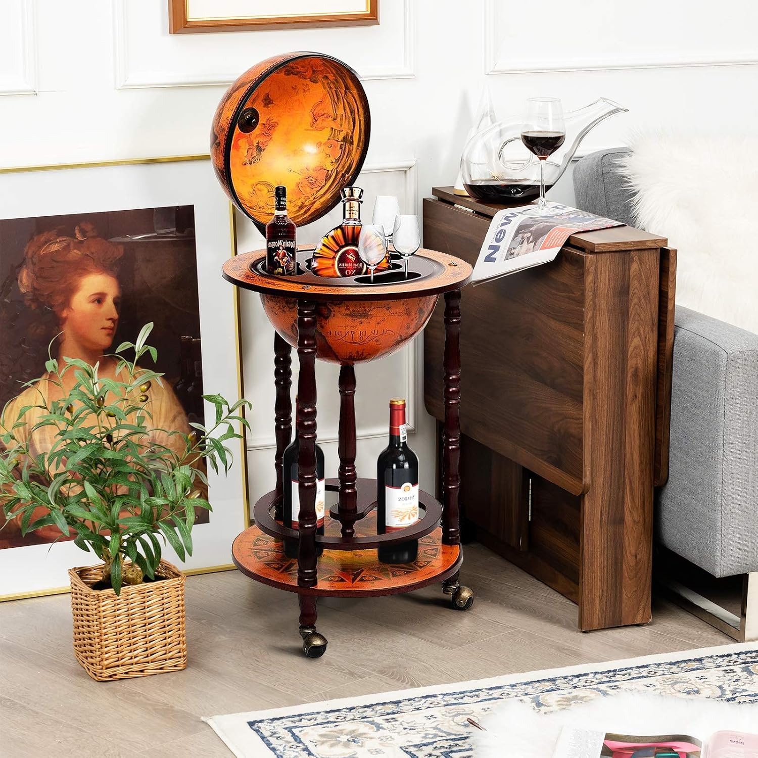 Kabinet Bar Globe dengan Roda, - Home Bar Shelves ulasan dan harga