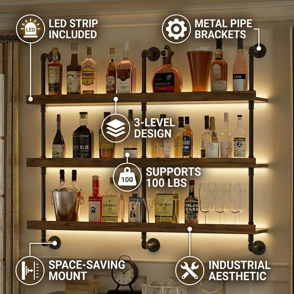 Rak Anggur Dinding dengan Lamp - Home Bar Shelves ulasan dan harga